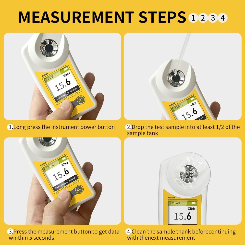 Digital Brix Refractometer Flagfront brix Meter USB C Yellow