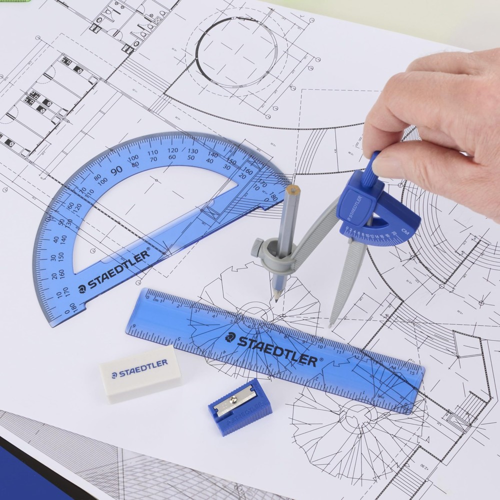 Student Math Set 6 PCS Compass Ruler Protractor Pencil Eraser Case