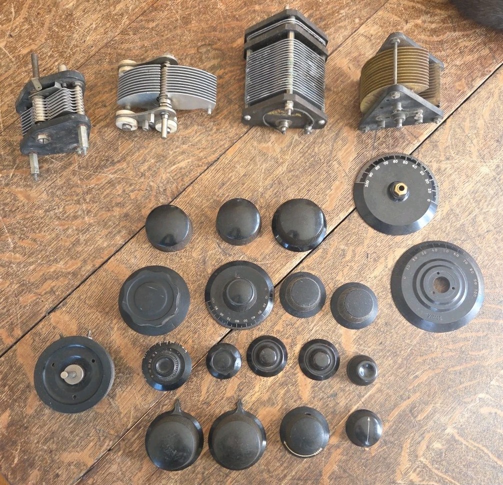 Vintage Lot Of Radio Tuning Condensers, Rheostats, Knobs Etc.  Early Radios