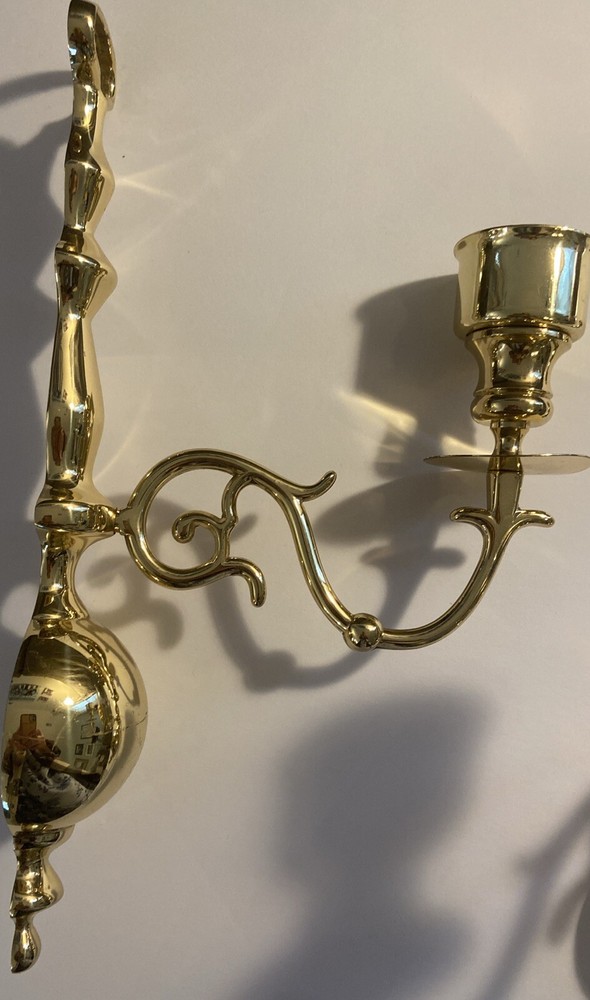 Vintage Solid Brass Wall Sconces Candle Holders 12”Pair Set