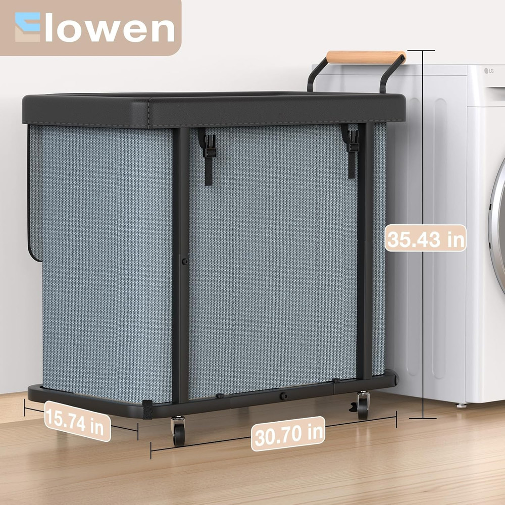 60 Gal (230L) Laundry Hamper 3 Section with Lid, Leather Patchwork Laundry Sorte