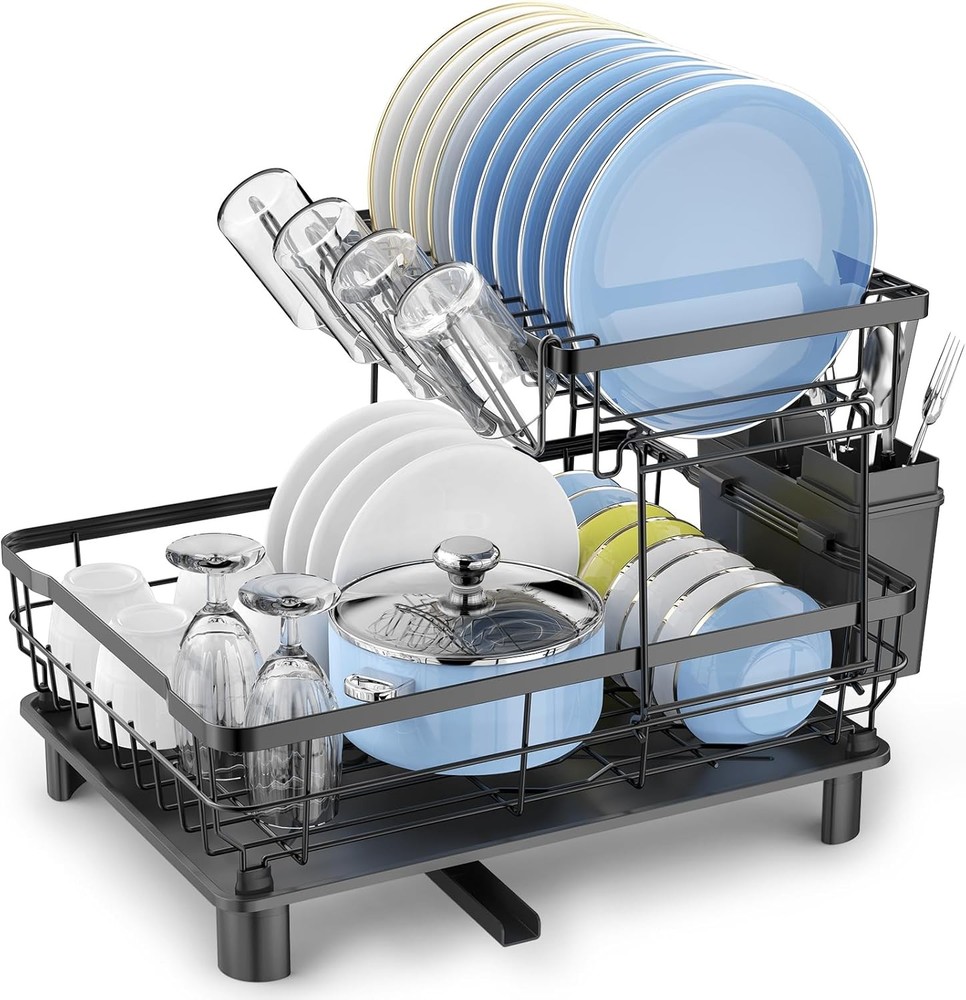 Dish Drying Rack, Space Saving & Durable Rust-Proof Large 2 Tier Stainless Steel