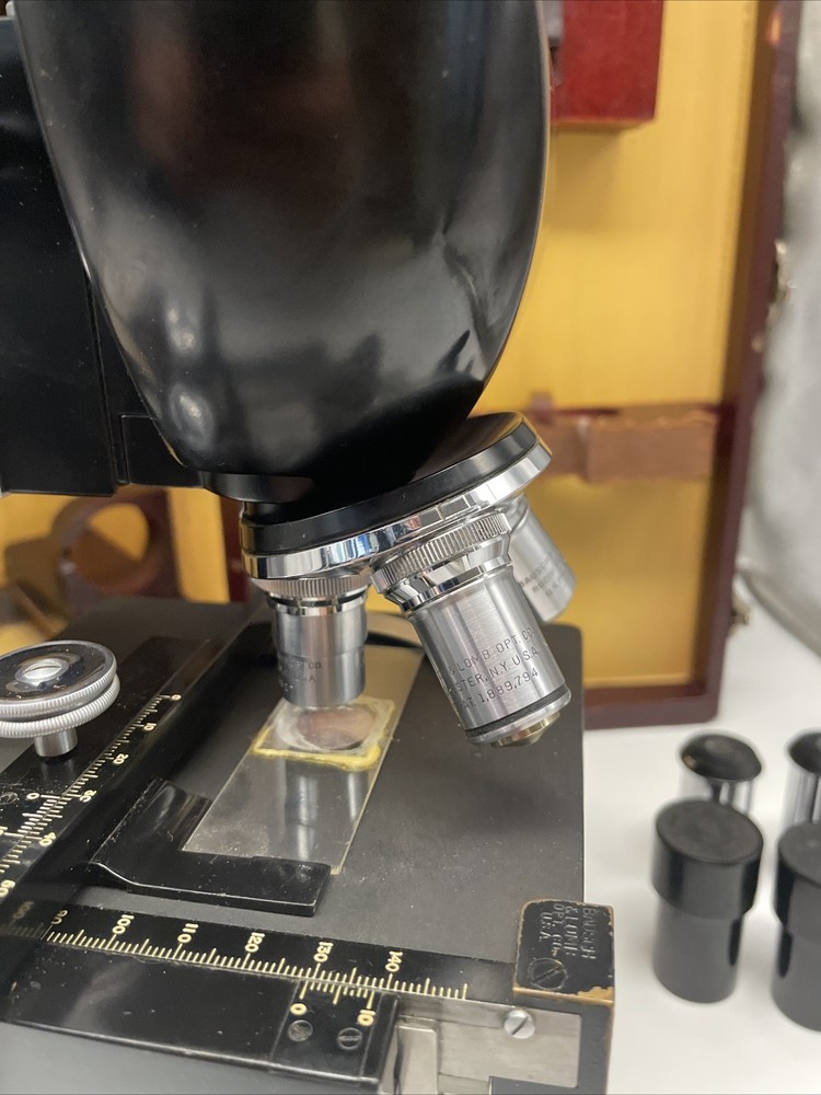 Microscope Bausch & Lomb Model Binocular Compound + case Slides Lab Equipment