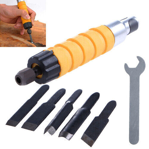 Electric Chisel Tool Wood Carving Machine Woodworking Small Spanner w/5Tips CS