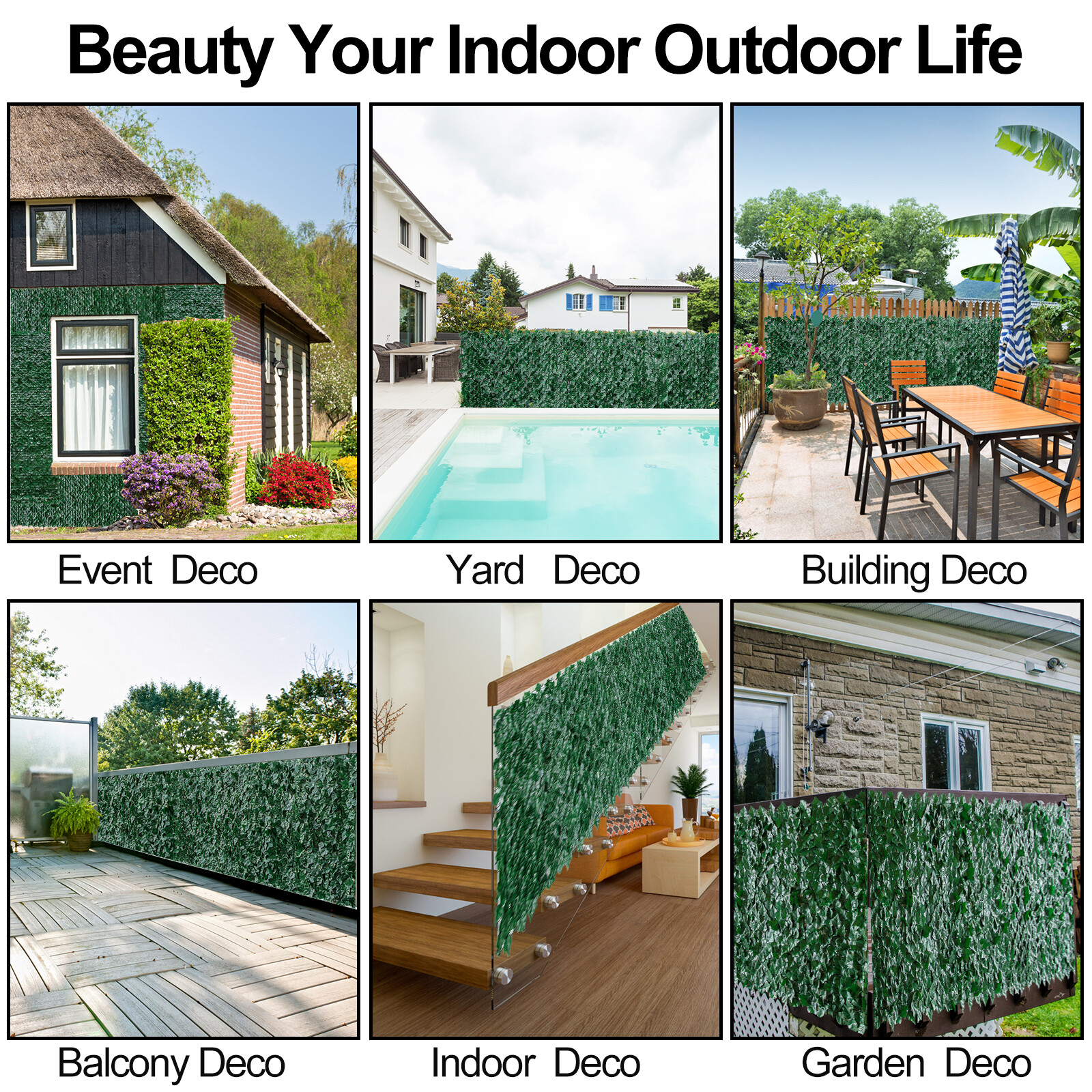 118''x39" Artificial Hedge Ivy Leaf Garden Fence Roll Privacy Screen Wall Cover