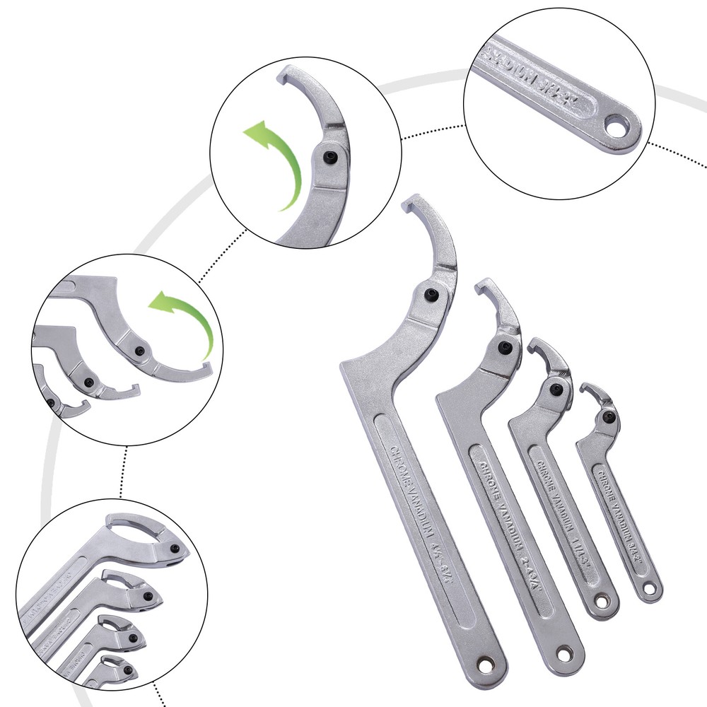 4pcs Nuts Spanner Wrench C Pin Spanner Hook Wrench Tool Kit Assy Set Adjustable