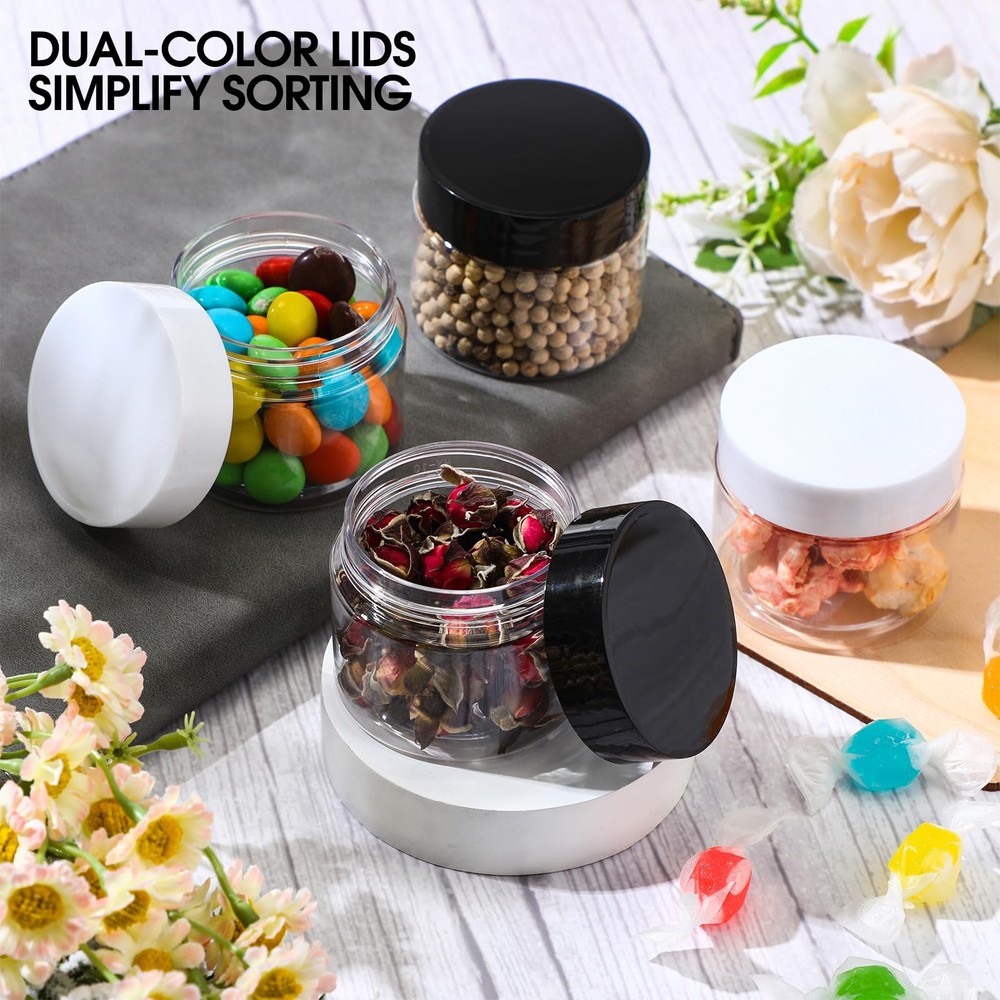 100 Pcs 2 oz Plastic Container Jars Clear Round Cosmetic Container with Lids,...