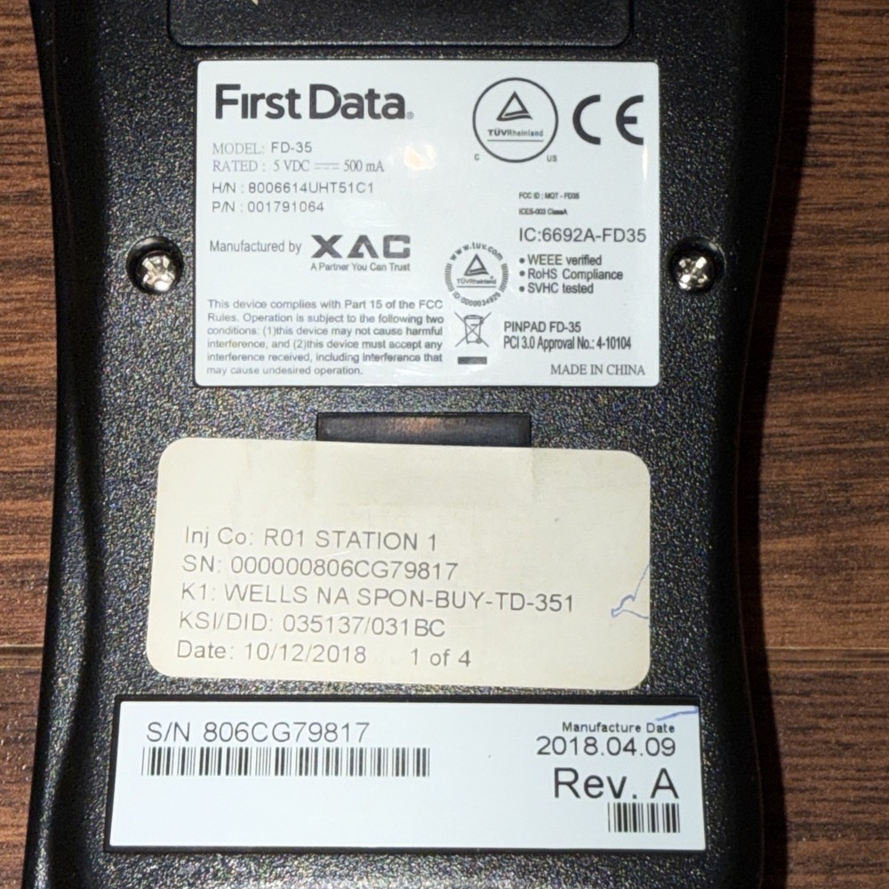 First Data FD-35 Credit Card Reader Pin Pad EMV USB Powered