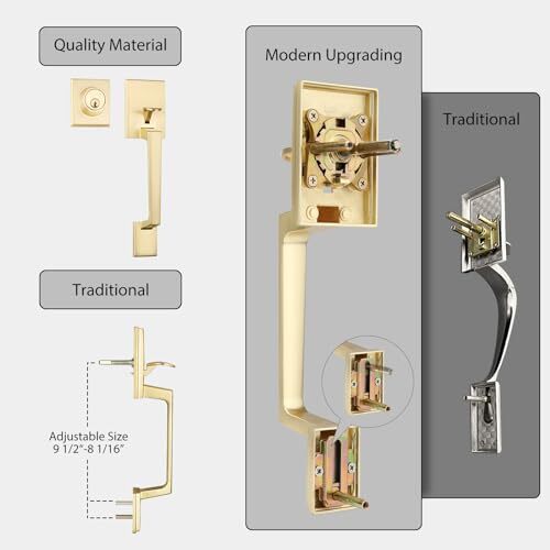 Haidms Gold Front Door Handle and Deadbolt Set, Entry Door Handle and
