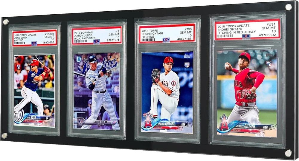 Graded Trading Card Display Case 4 Acrylic & Black Sport PSA Slabs Frame Holder
