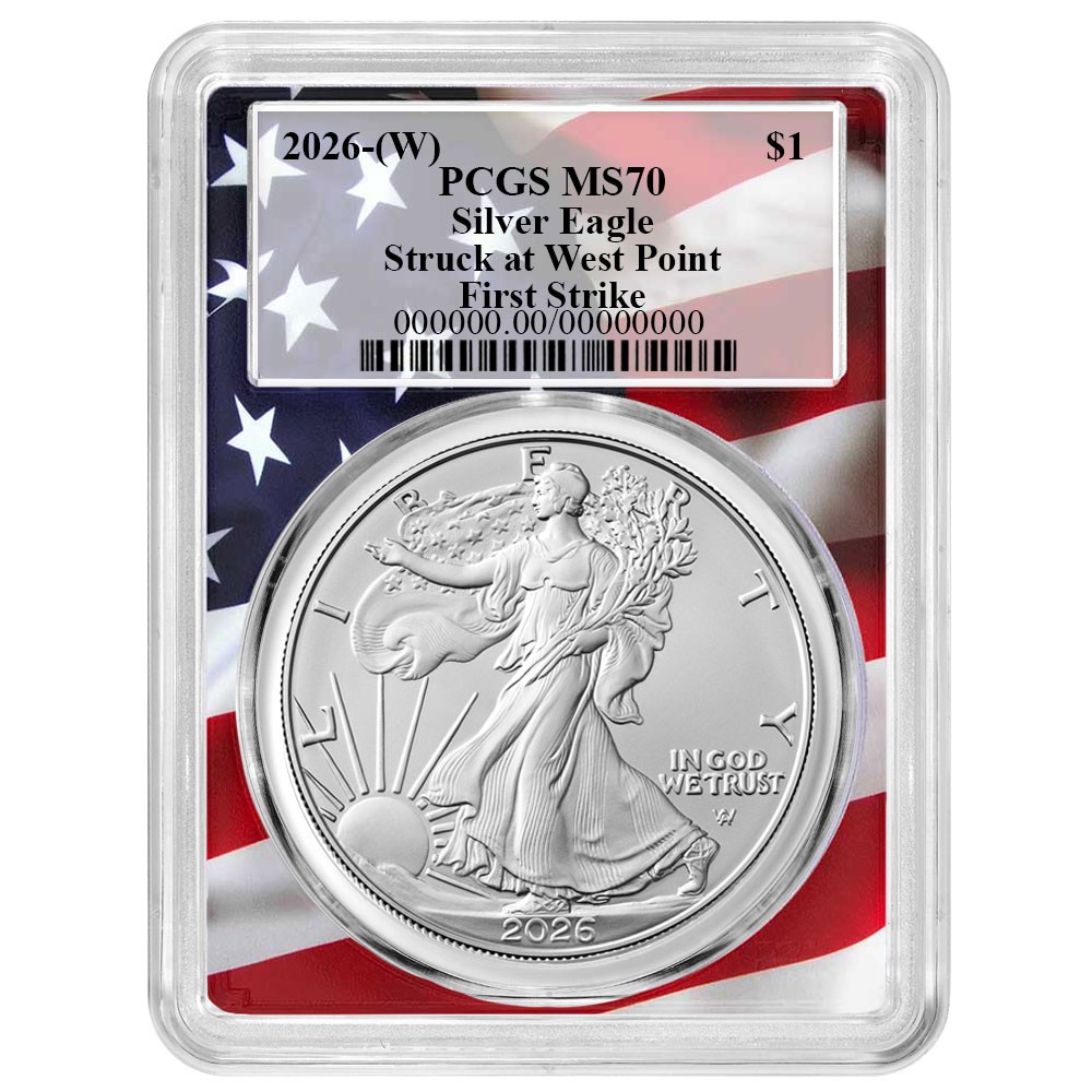 2026 (W) $1 American Silver Eagle PCGS MS70 FS Flag Frame
