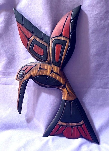 VINTAGE NORTHWEST COAST HUMMINGBIRD WALL CARVING DORA EDWARDS