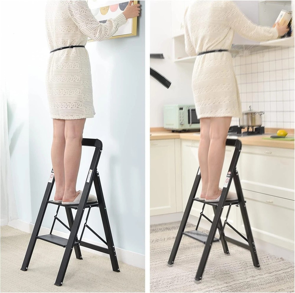Versatile 2-Step Folding Step Ladder - Lightweight Aluminum & Safety Features