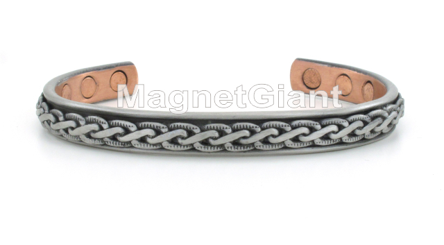 Chain - Silver plating on Solid Copper Magnetic Bangle Bracelet Cuff - BG62SB