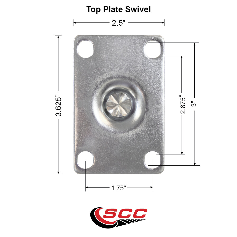 3.5 Inch SS Solid Polyurethane Top Plate Caster Set 2 Total Lock Brakes SCC