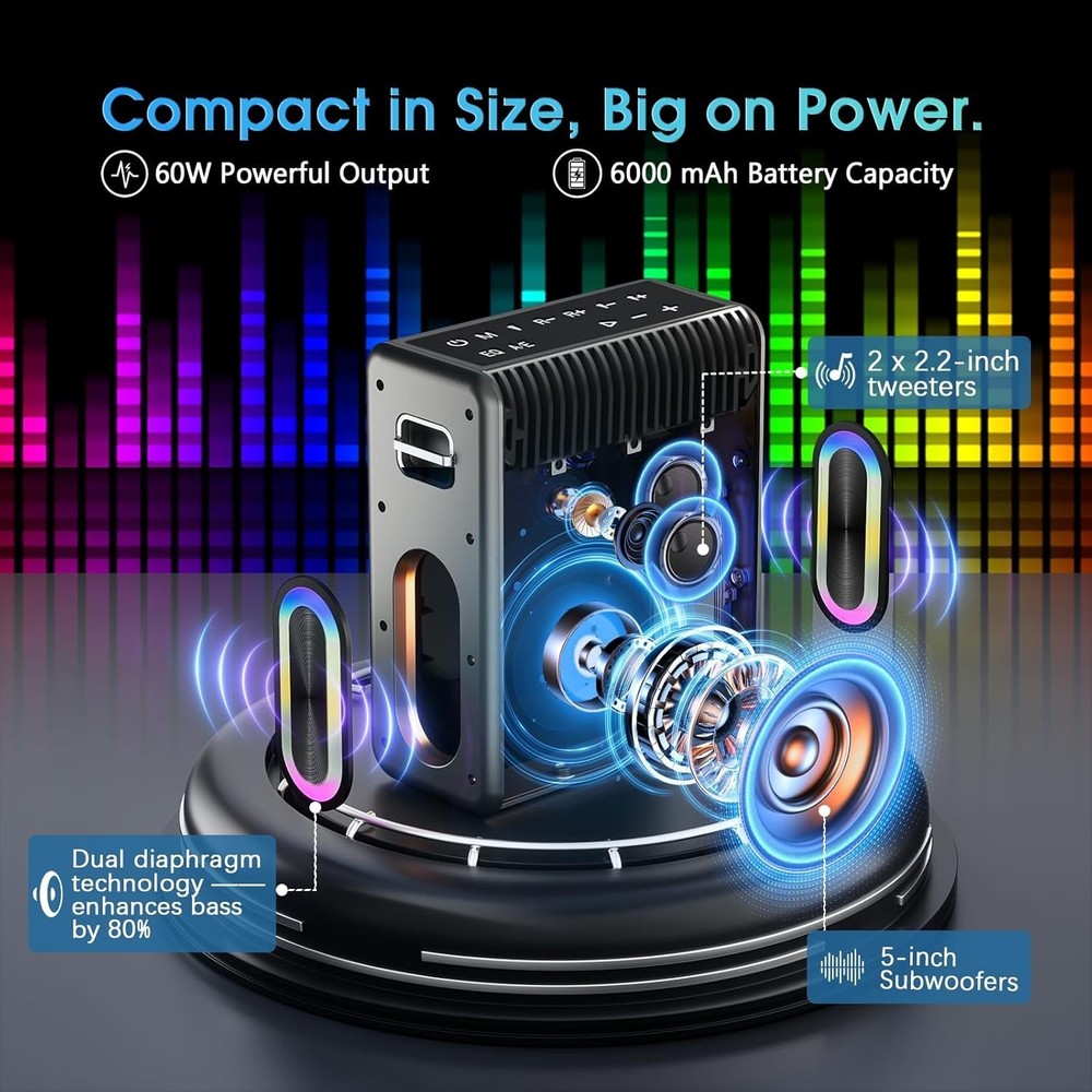 Karaoke Machine with Two Wireless Microphones, Powerful Portable Bluetooth