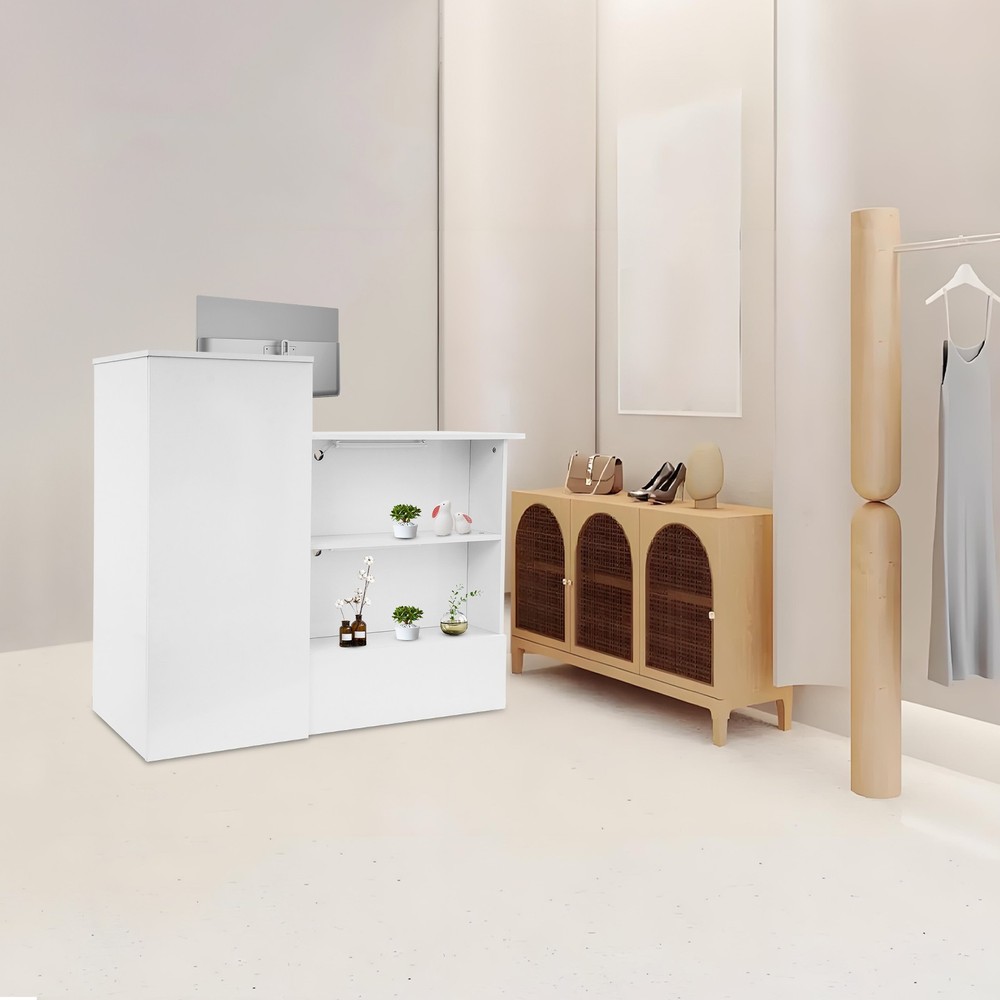 2 Lights Rectangular Reception Counter Modern Reception Desk w/ Lockable Drawer