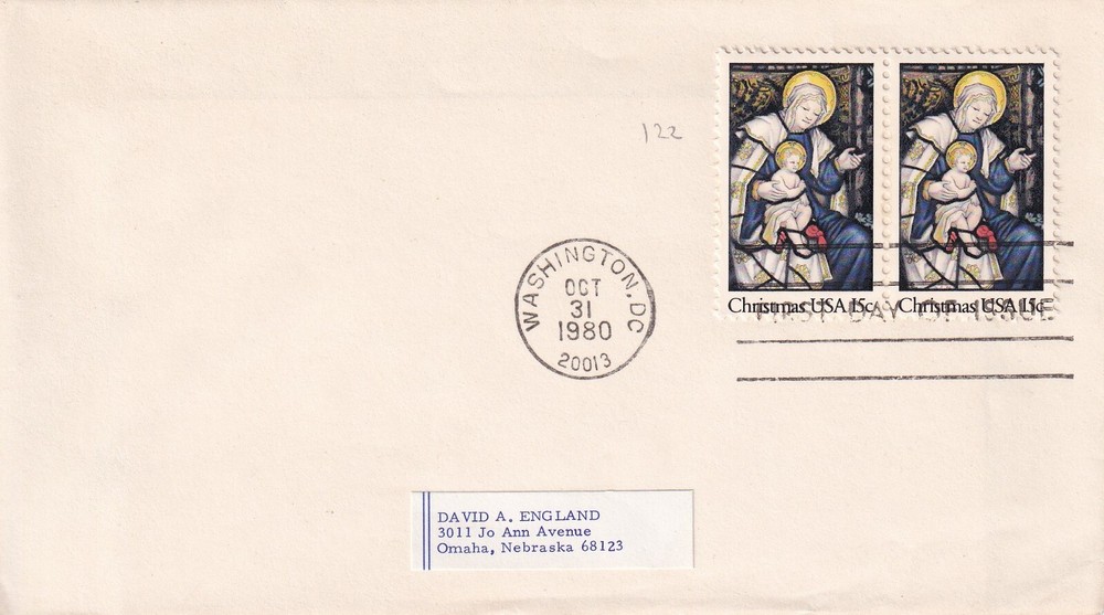 STAMP SCOTT 1842 "Madonna & Child" 15 CENT 1980 FDC PAIR - C