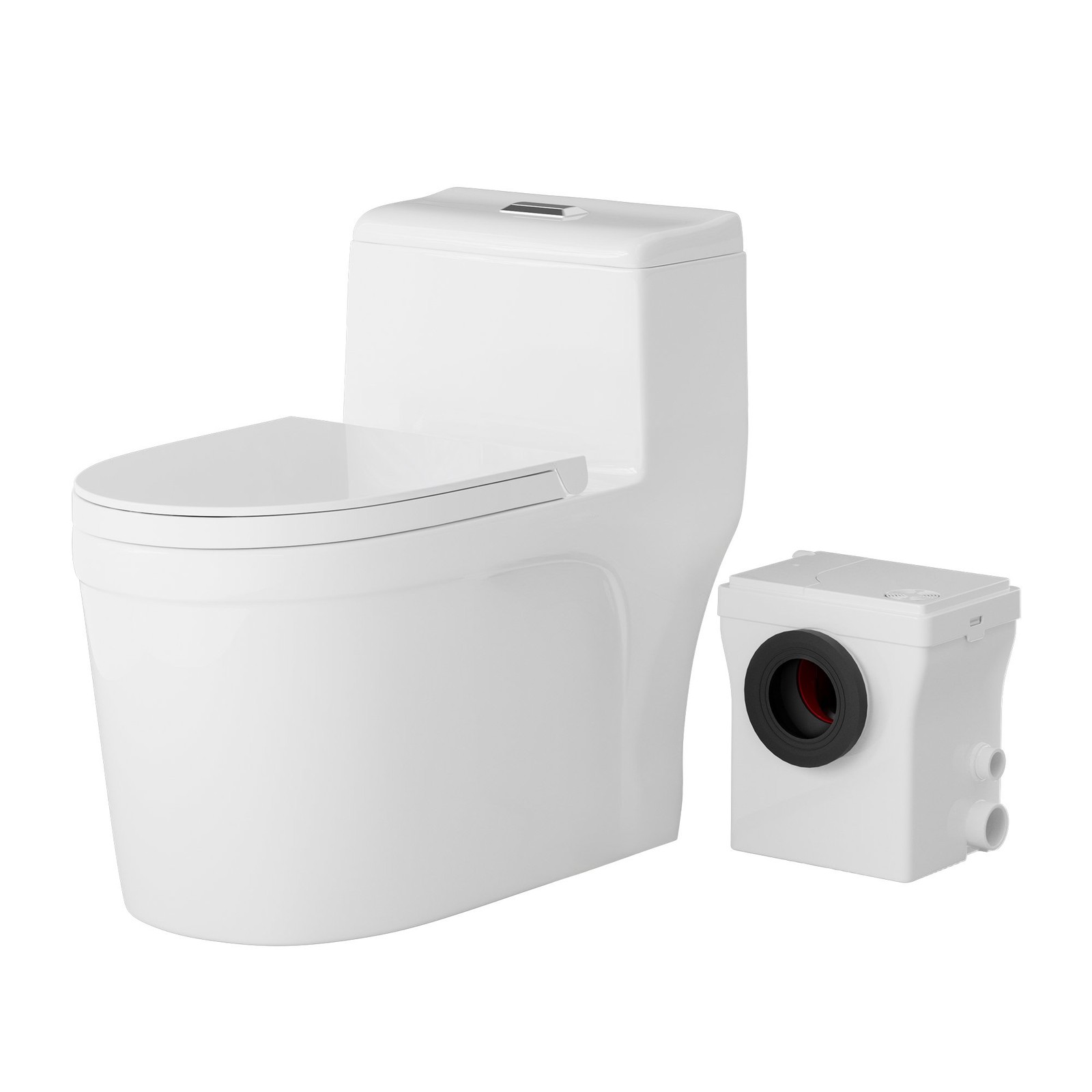 600W One Piece Macerating Toilet System Upflush Toilet w/ 3 Inlets for Basement