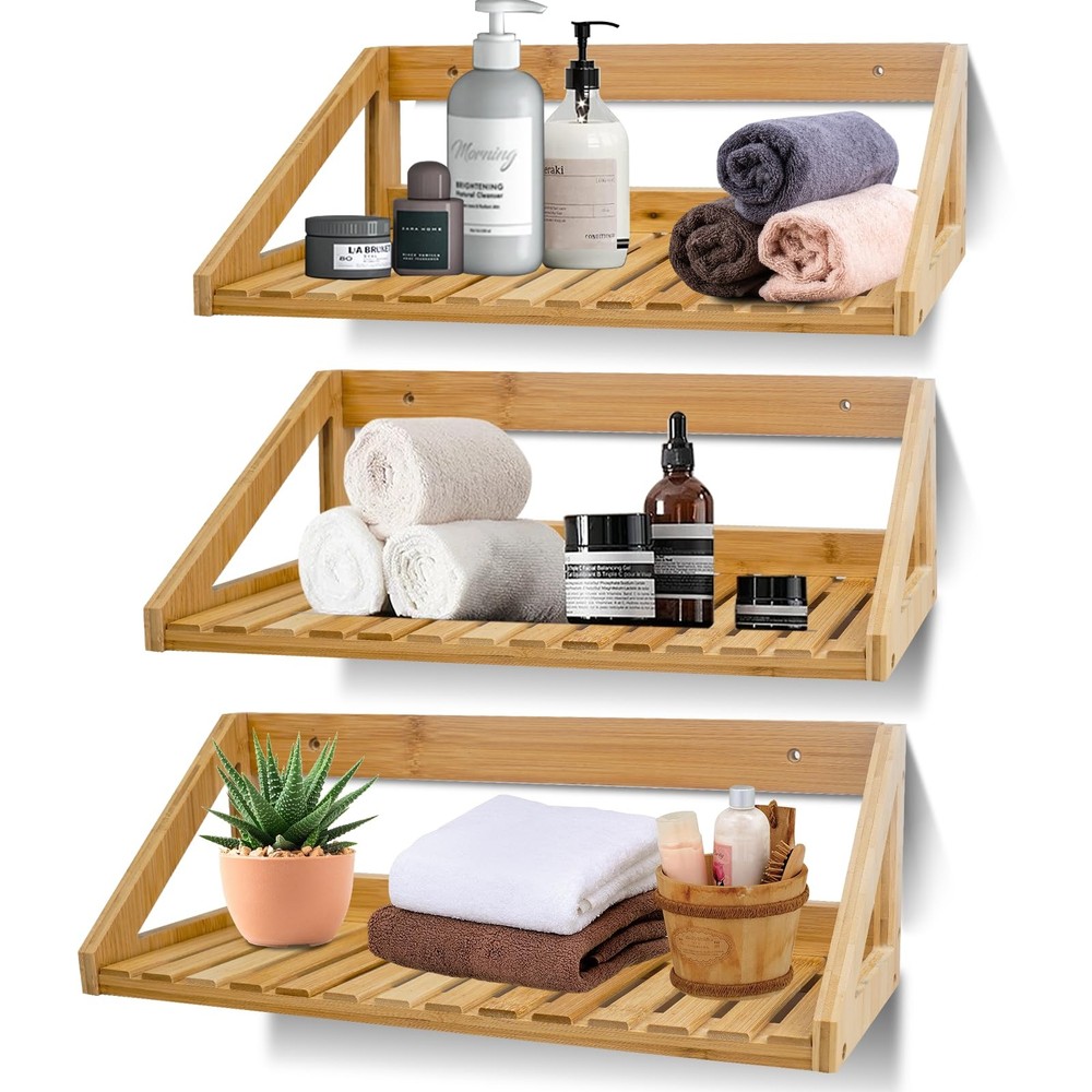 Floating Shelves Wall Mounted, 3 Pcs Solid Wall Hanging Rack Holder, Wall Sto...