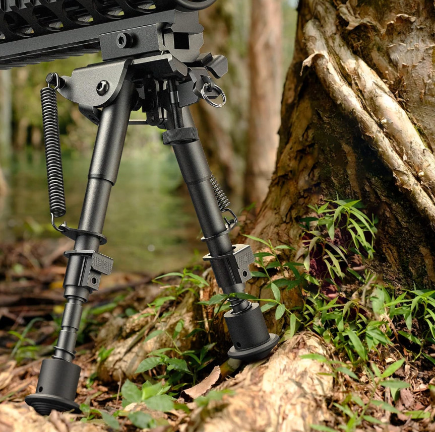 6-9 Inch Adjustable Picatinny Bipod with Spring Return & Picatinny Adapter