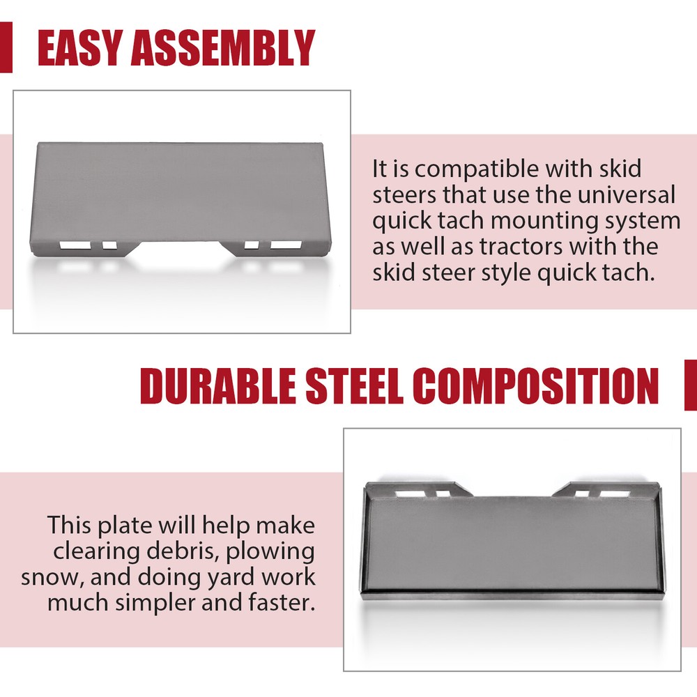 1/2" thick Skid Steer Mount Plate Adapter Loader Quick Tach Attachment