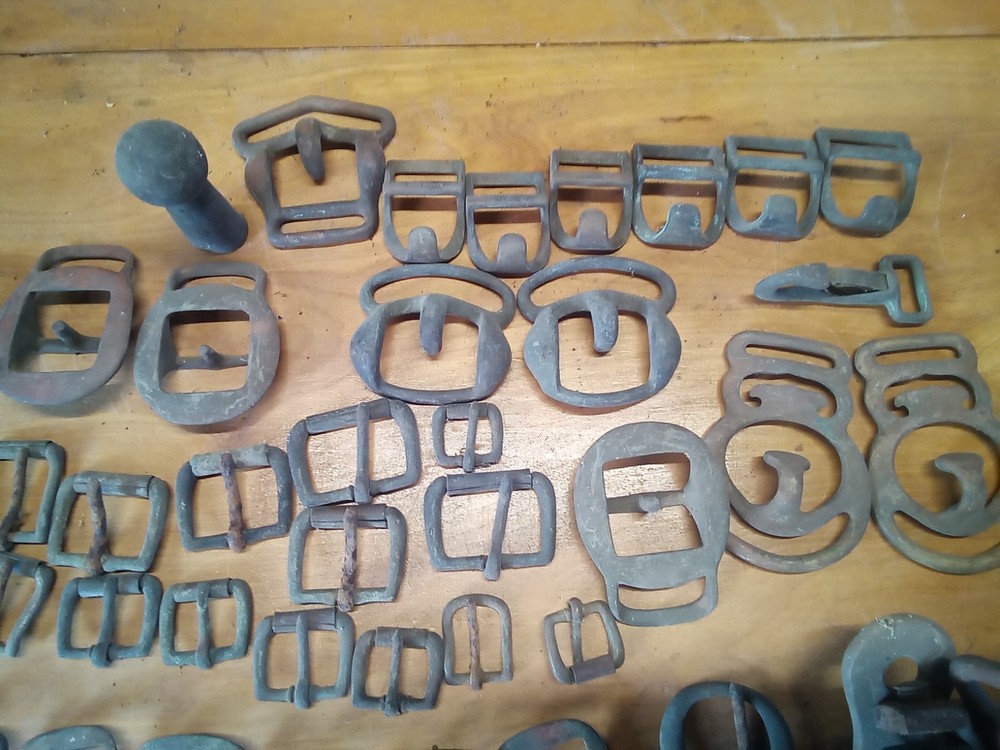 large assortment brass harness buckles