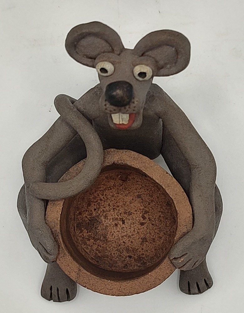Adorable Handmade Clay Mouse Planter / Toothpick Holder