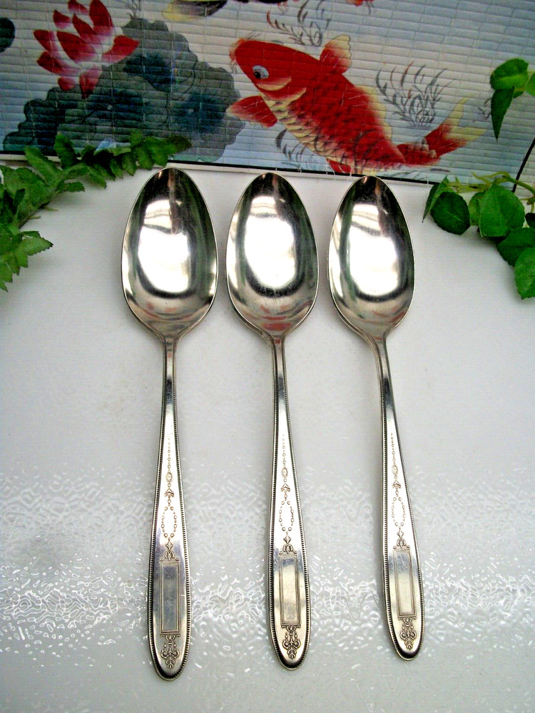 3  Oneida Community Silver  GROSVENOR  Silverplate  Solid Serving Spoons   1921