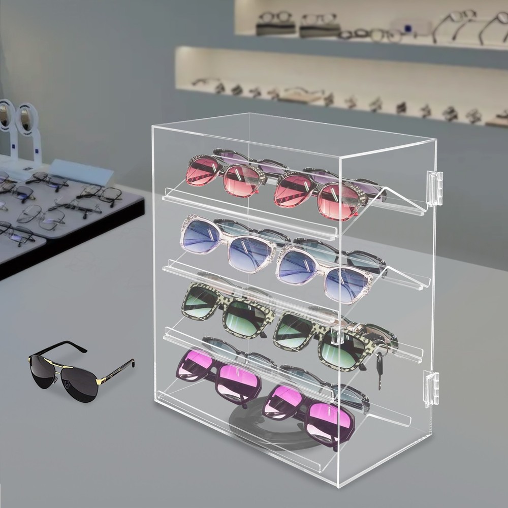 4 Tier 360° Rotation Acrylic Locking Box Clear Display Case Dust-proof Showcase