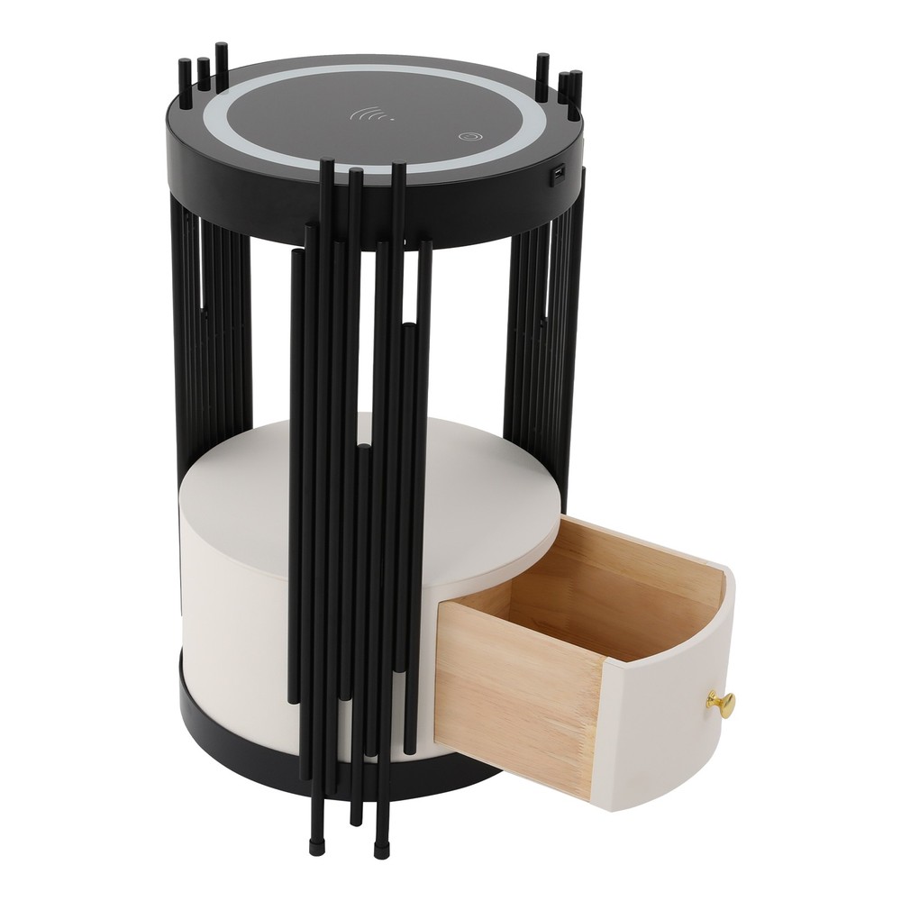 LED Bed Side Table Smart Nightstand w/ Wireless Charging Station Side/End Table