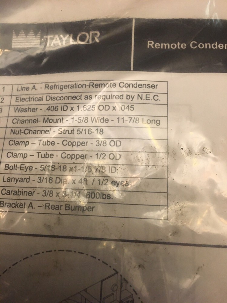 Taylor Ice Cream Machine Model 8756 Remote Condenser Installation Instructions