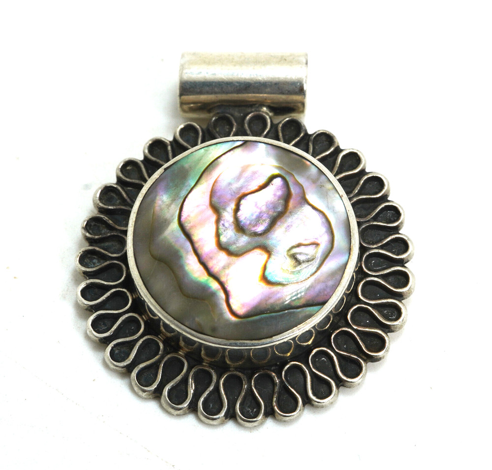 MWS Mexico Sterling Silver Abalone Round Pendant