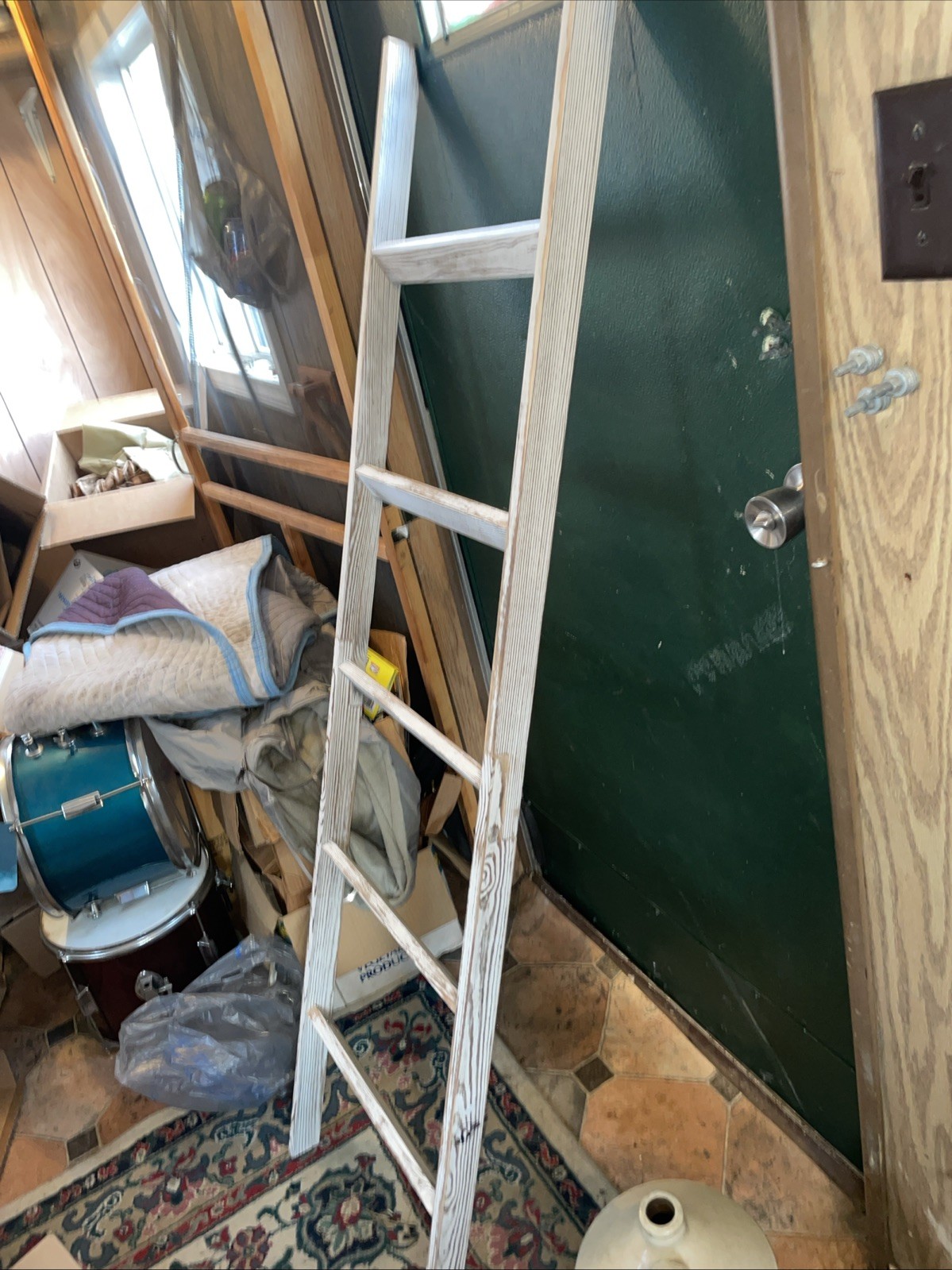 5-Tier Blanket Ladder Wooden Washed White Non-folding Easy Assembly