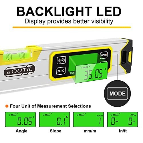 12" Digital Level Protractor IP54 Bubble Inclinometer Angle Finder LED Backlight