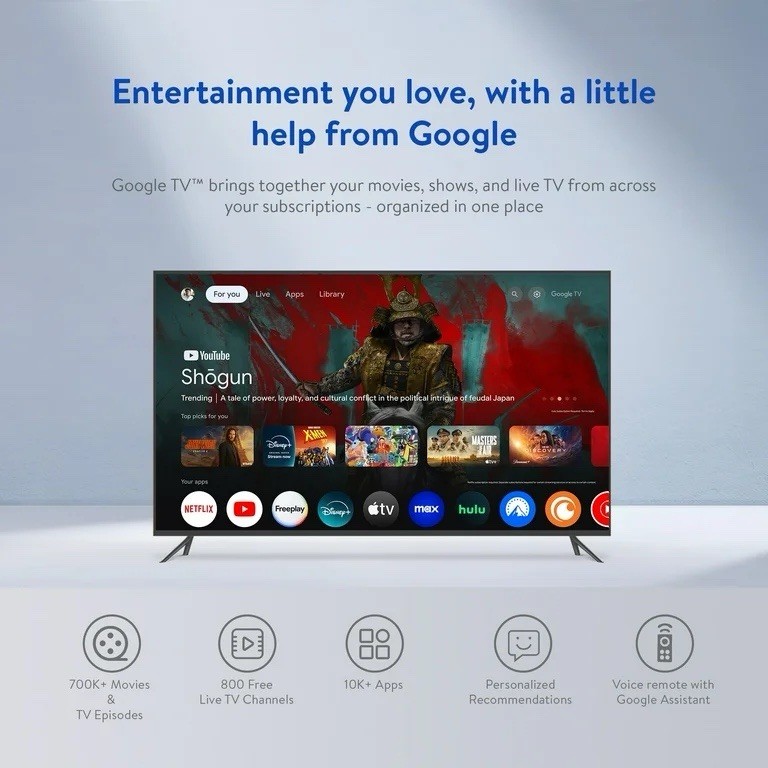 onn 4K Plus Streaming Device, Google TV, Dolby Vision, Remote with Voice Control