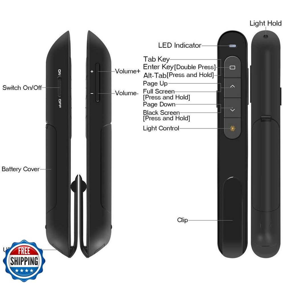 Wireless Presenter, Hyperlink Volume Control Presentation Clicker RF 2.4GHz U