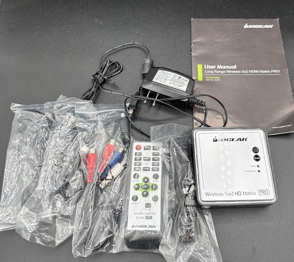 IOGear Wireless 5x2 HD Matrix Pro Receiver, Cable Power Supply, Remote
