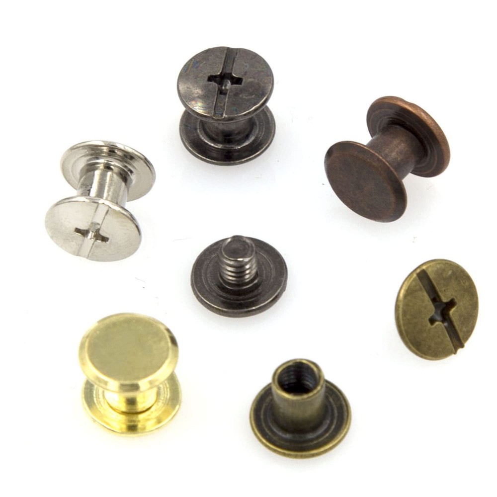 100 Sets Chicago Screws Assorted Kit 5 Color Leather Rivets Screw Rivets Flat