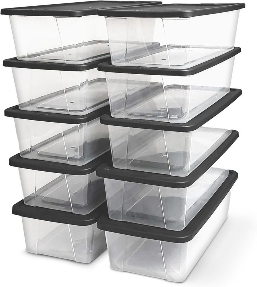 Stackable Clear Storage Bins w/ Lids, 6 Qt, 10-Pack