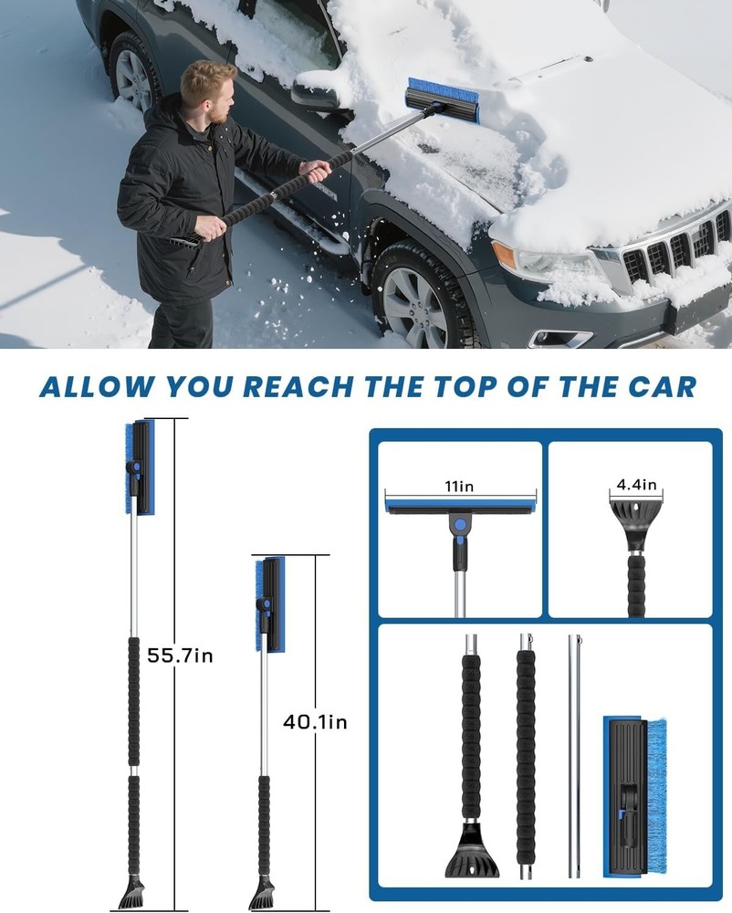 2025 Extra Long 55.7" Ice Scrapers for Car Windshield Multi-Functional Detach...
