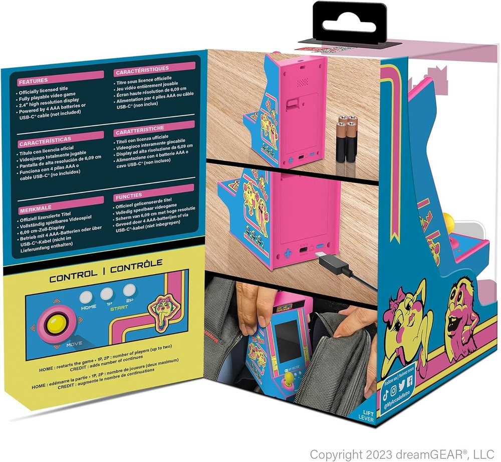 Compact Ms. Pac-Man Arcade Machine - 2.4" Screen & Built-in Speaker for Gamers