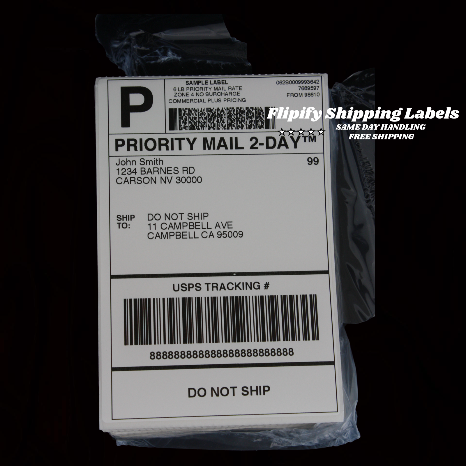 500 4x6 Fanfold Direct Thermal Shipping Labels for Zebra & Rollo Printers