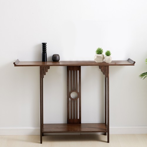 2-Layer Vintage Console Table Sofa Side Table Entryway Table Bamboo Shelf New