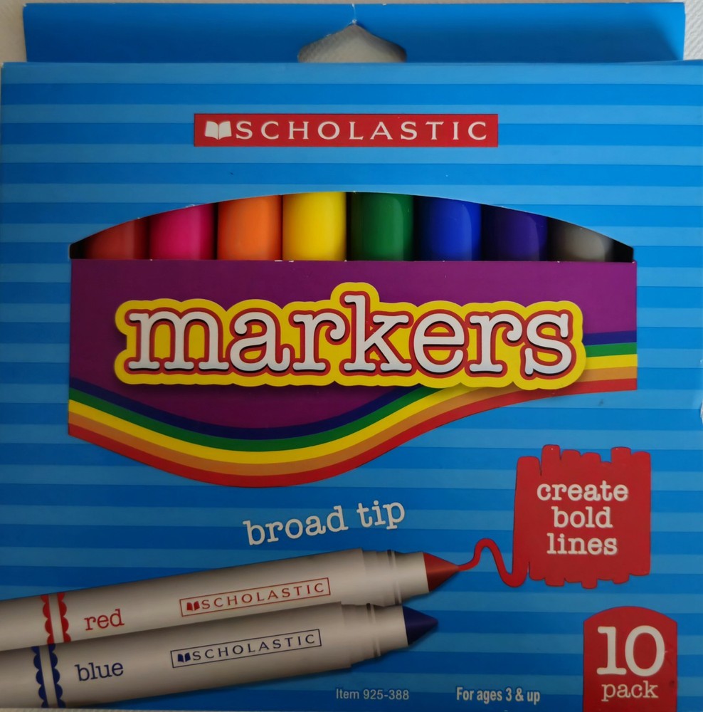 SCHOLASTIC BROAD TIP 10 MARKERS CREATE BOLD LINES