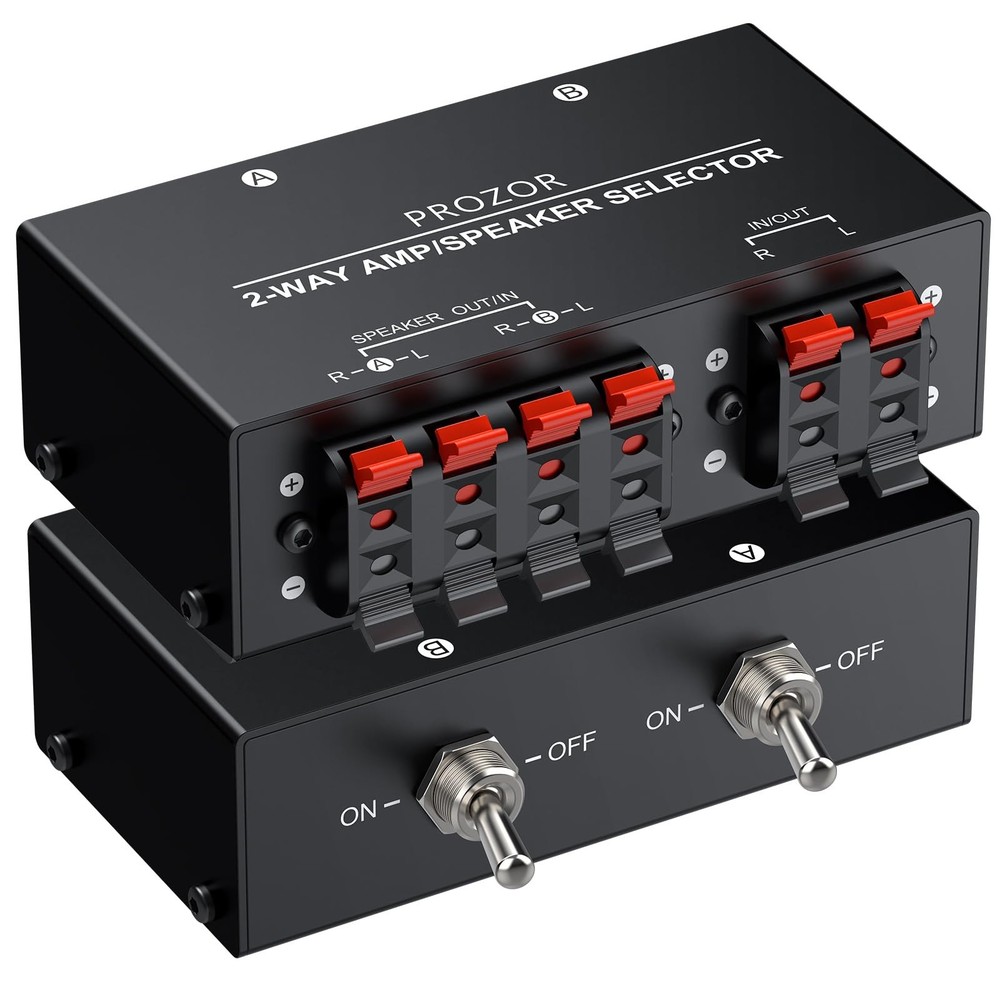 2-Zone Speaker Switch Box - 2-Way Amp Selector, A/B Control, Passive Stereo, 150