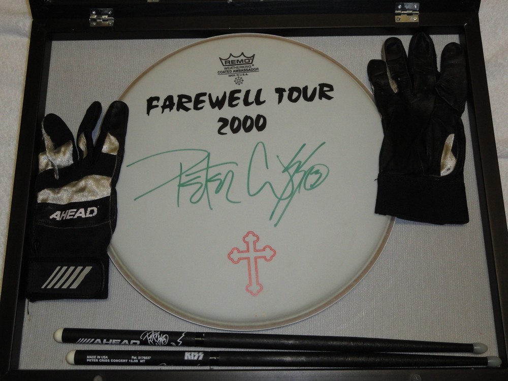 KISS Farewell Tour Staged Played Ahead Drumsticks set + Gloves and Signed Head