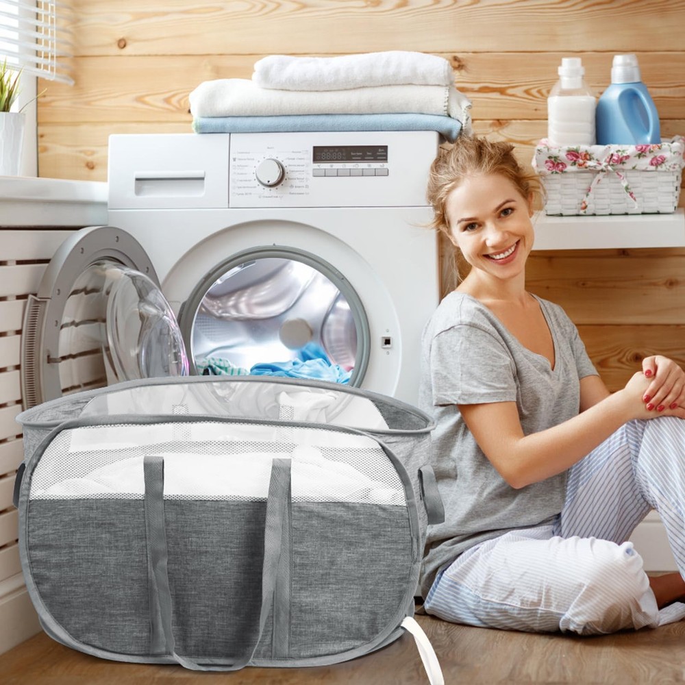 Collapsible Laundry Baskets, Tear Proof Pop Up Laundry Hamper with Dual Handl...