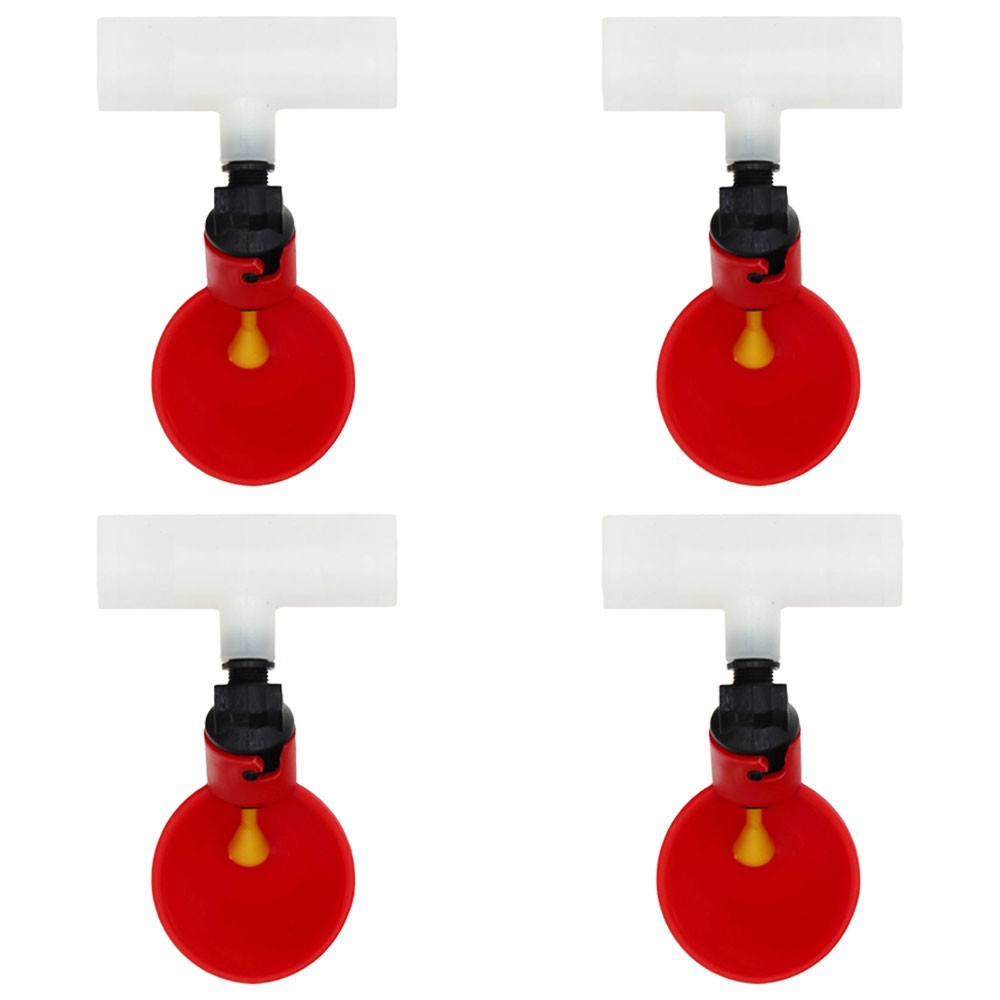 Four (4) Automatic Waterer Drinker Cups and Clear Tee Fitting Chicken Water