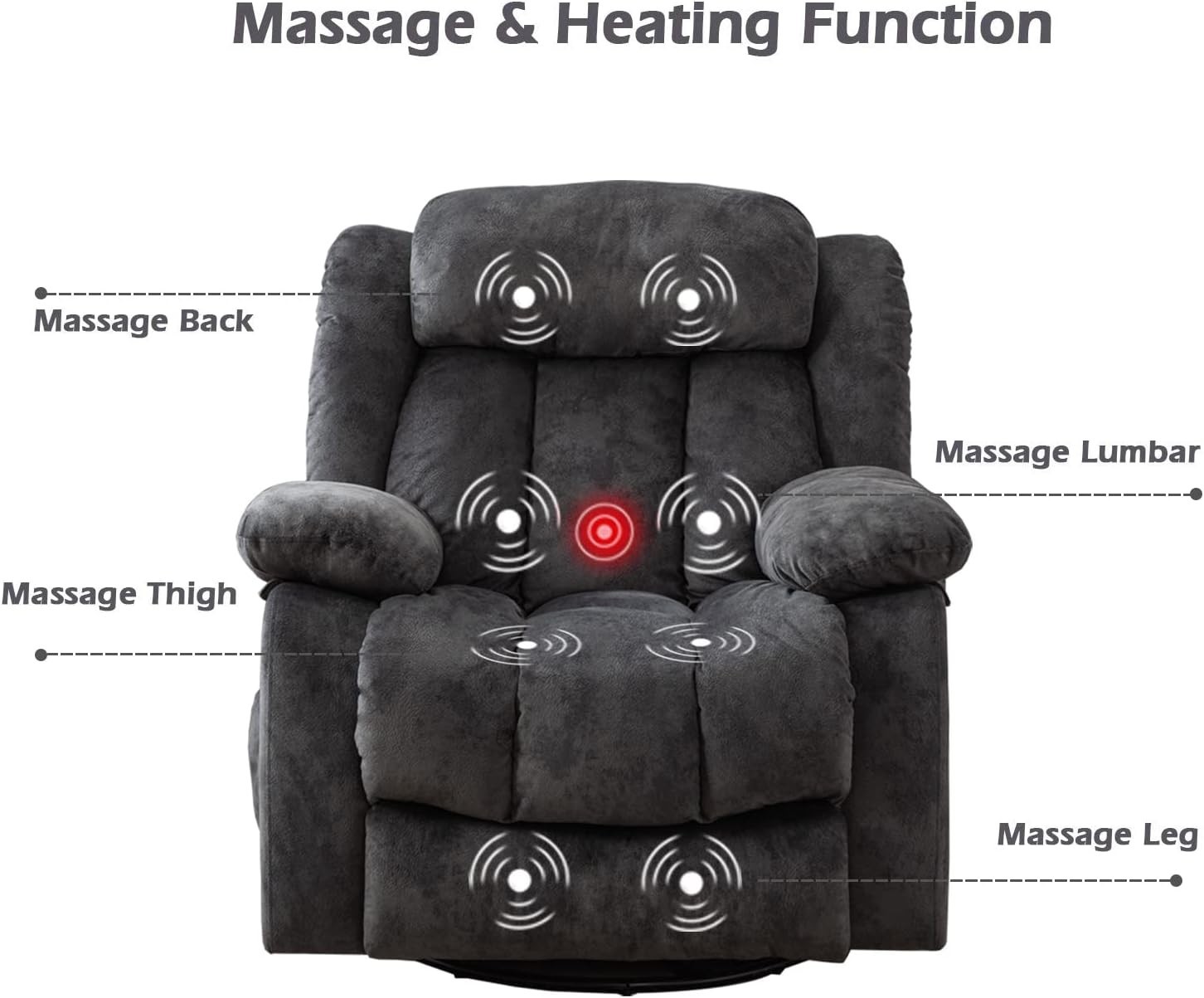 EBELLO Massage Swivel Rocker Recliner Chair w/ Heat & Vibration Manual Recliner
